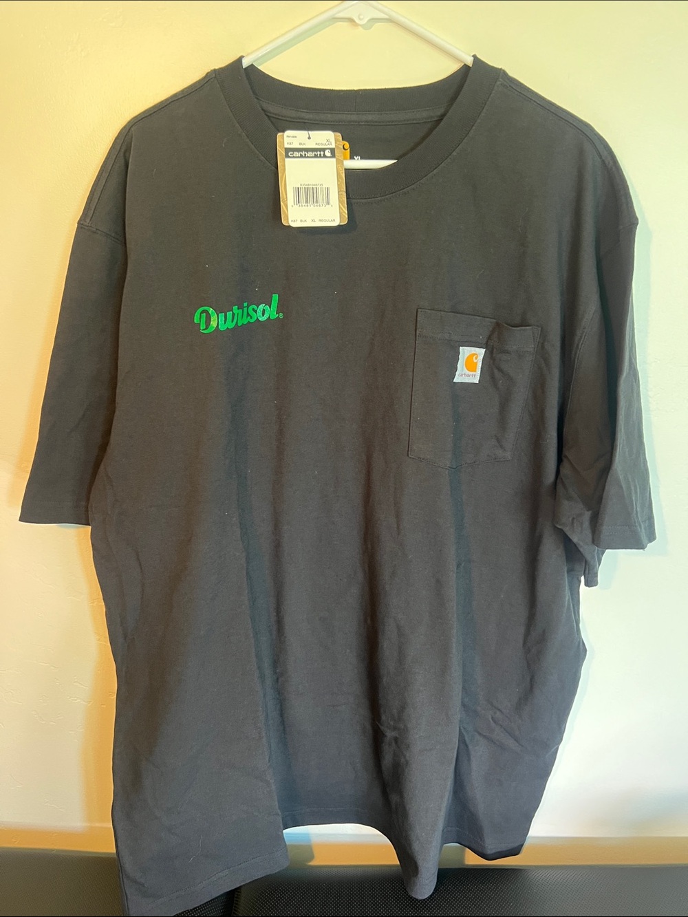 Carhartt Black Short-Sleeve Pocket Tee with Green Durisol Script